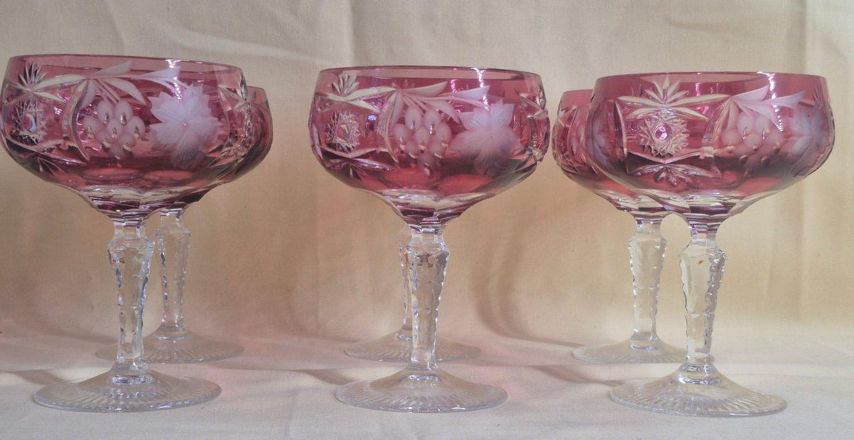 Nachtmann - 6 Bleikristallglas Sektschalen - Champagner Coupe - rubinrot -