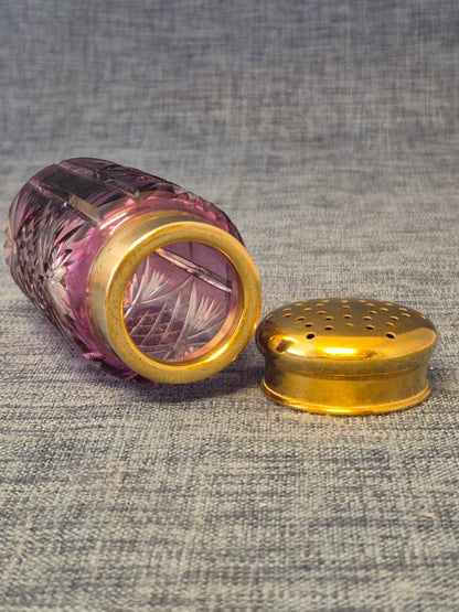 Antiker Streuer Amethyst Kristallglas geschliffen lila Gold Zucker Salz