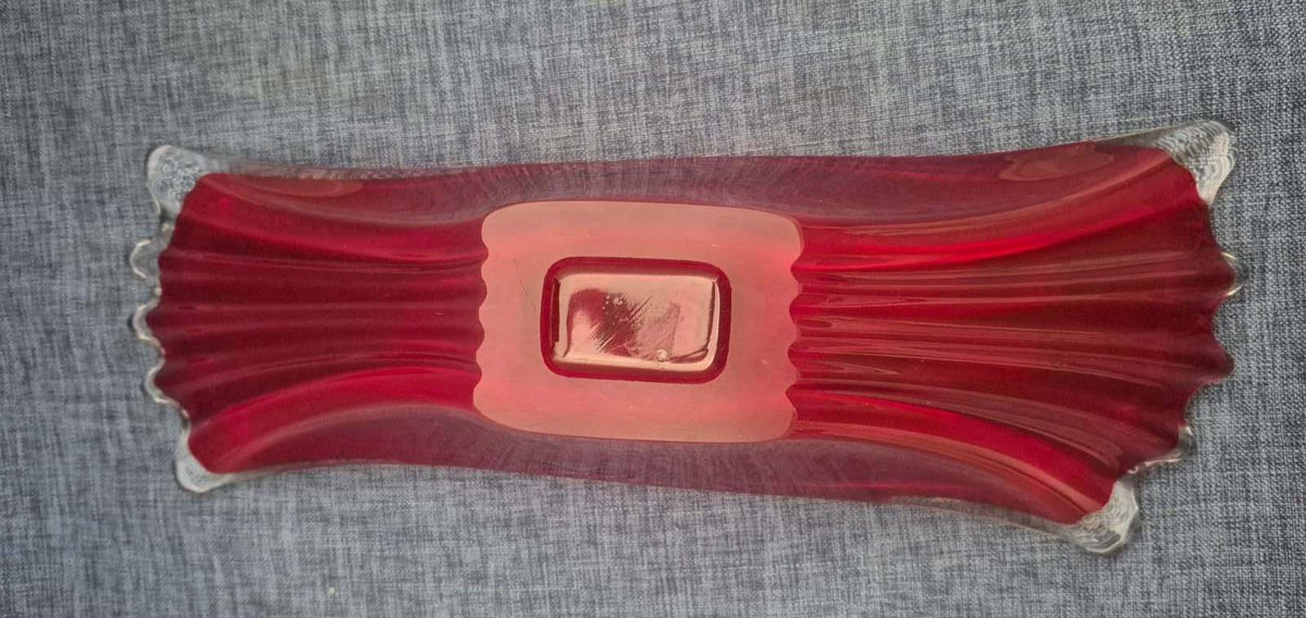 Rote Glasschale Kristallglas  Dekoschale Obstschale Tafelaufsatz länglich