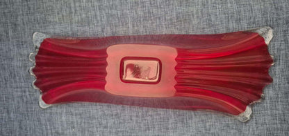 Rote Glasschale Kristallglas  Dekoschale Obstschale Tafelaufsatz länglich