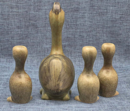 Keramik Entenfamilie 4-teilig Ente Küken Figuren Set Vintage Studiokeramik