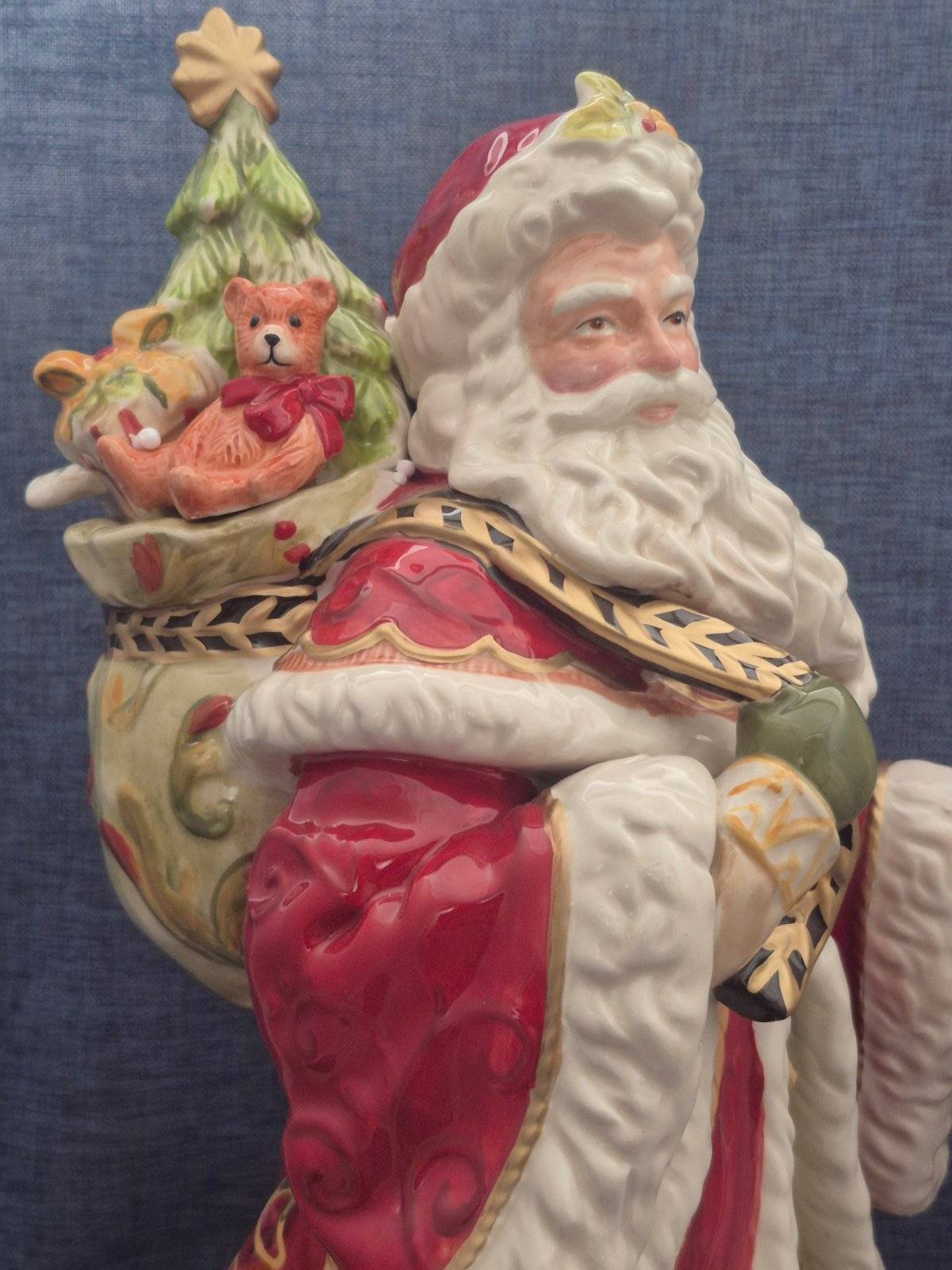 Fitz and Floyd Damask Holiday Weihnachtsmann Figur Porzellan groß Santa