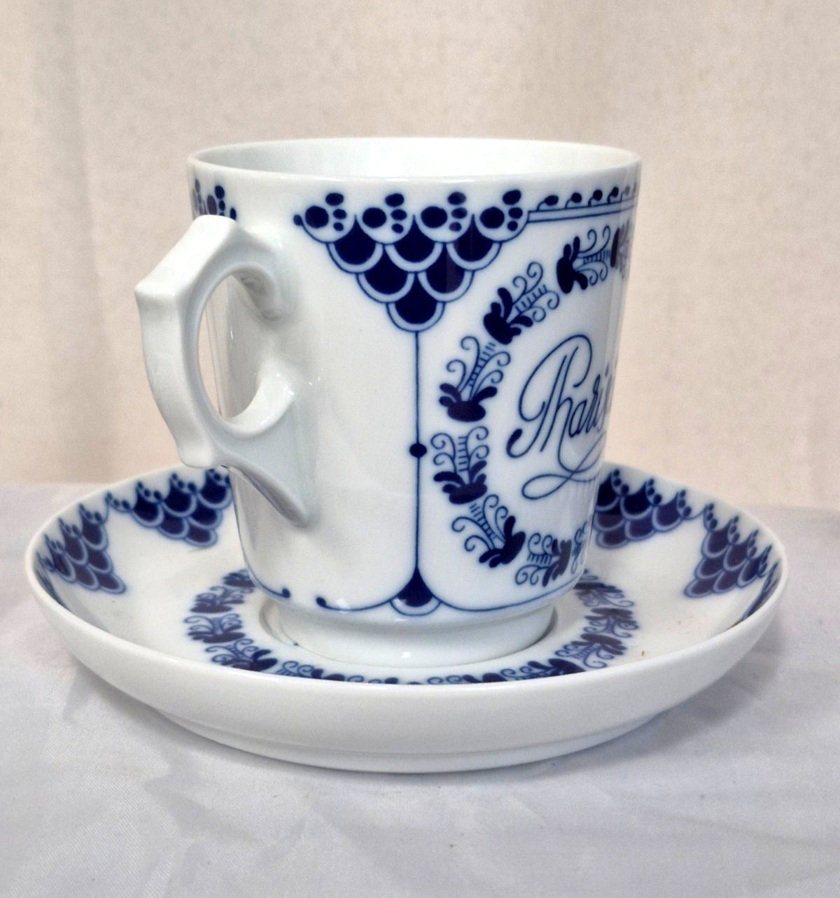Hutschenreuther Pharisäer Kaffeebecher Set 4tlg Porzellan Blau Weiß Germany