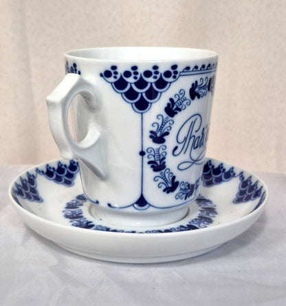 Hutschenreuther Pharisäer Kaffeebecher Set 4tlg Porzellan Blau Weiß Germany