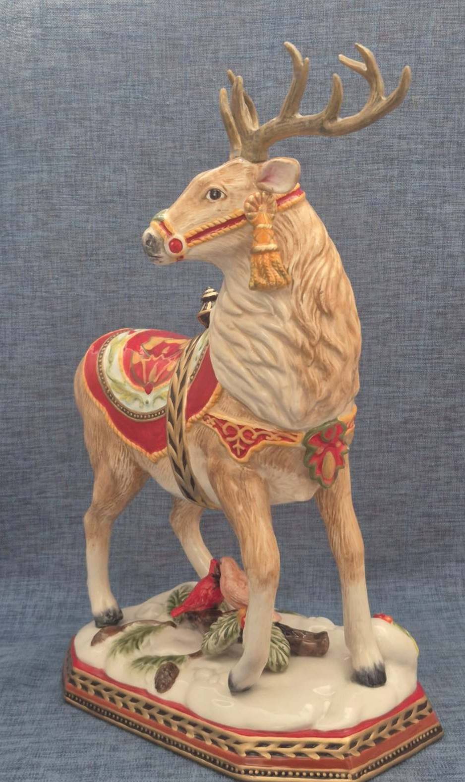 Fitz and Floyd Damask Holiday Hirsch Figur Weihnachten groß Keramik
