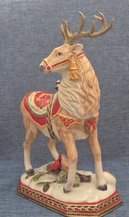 Fitz and Floyd Damask Holiday Hirsch Figur Weihnachten groß Keramik