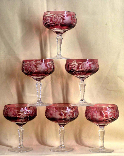 Nachtmann - 6 Bleikristallglas Sektschalen - Champagner Coupe - rubinrot -