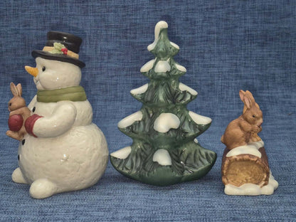 Goebel Porzellan Weihnacht  Figurenset Schneemann Tannenbaum Hasen 3-tlg