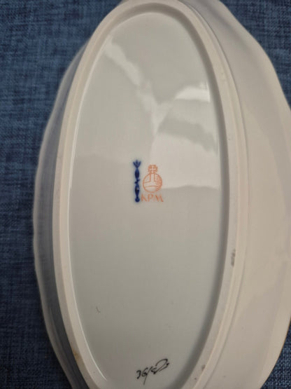 KPM Berlin Porzellan Schale oval Blumendekor Schmetterlinge Goldrand Antik