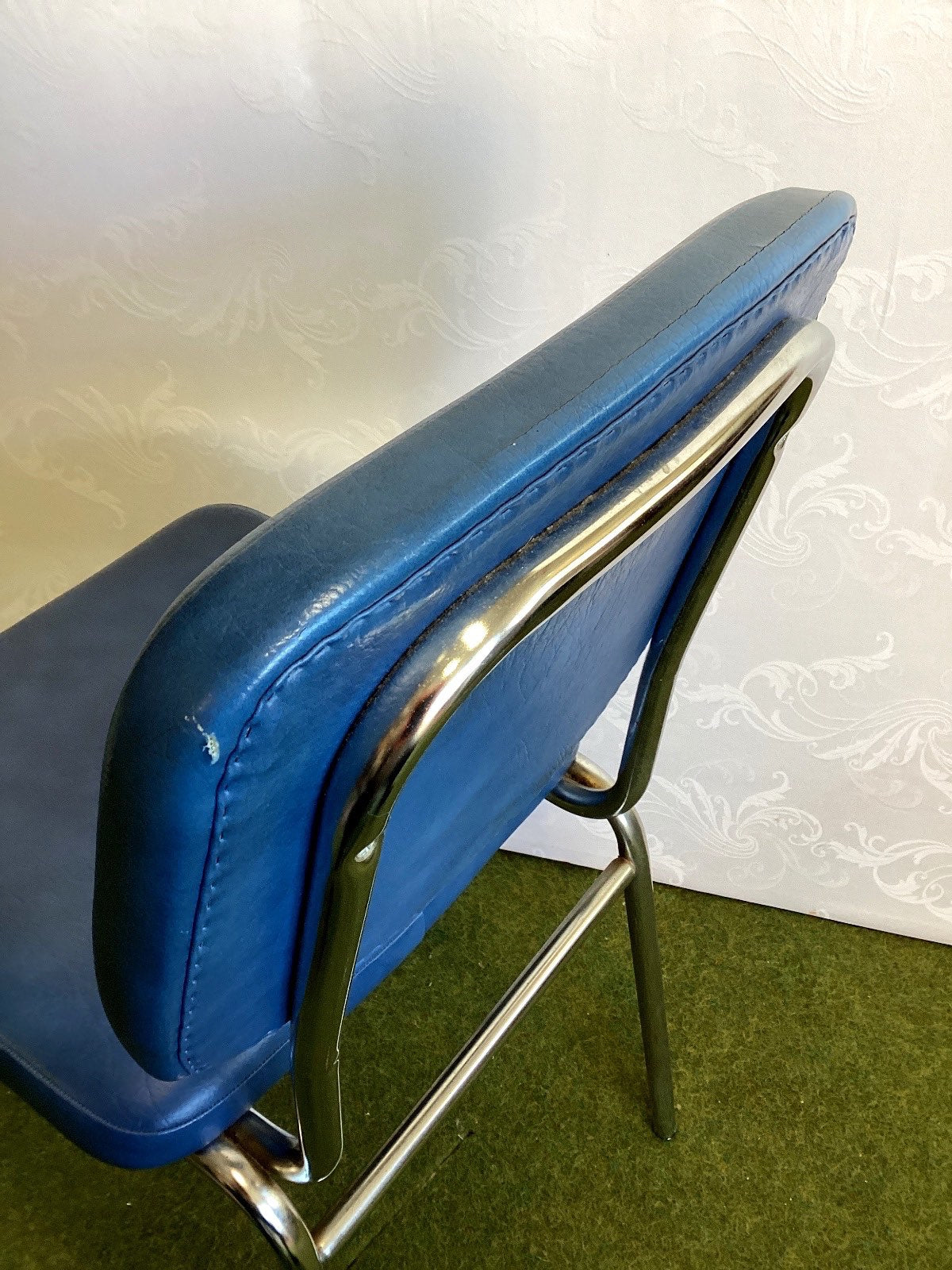 Mayer Vintage Stuhl Chrom Kunstleder Blau 70er Küchenstuhl Retro Polsterstuhl