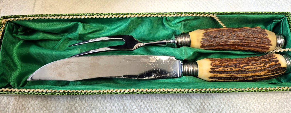 Baron Solingen Tranchier-Set Hirschhorn Jagd Messer Gabel Stainless Germany