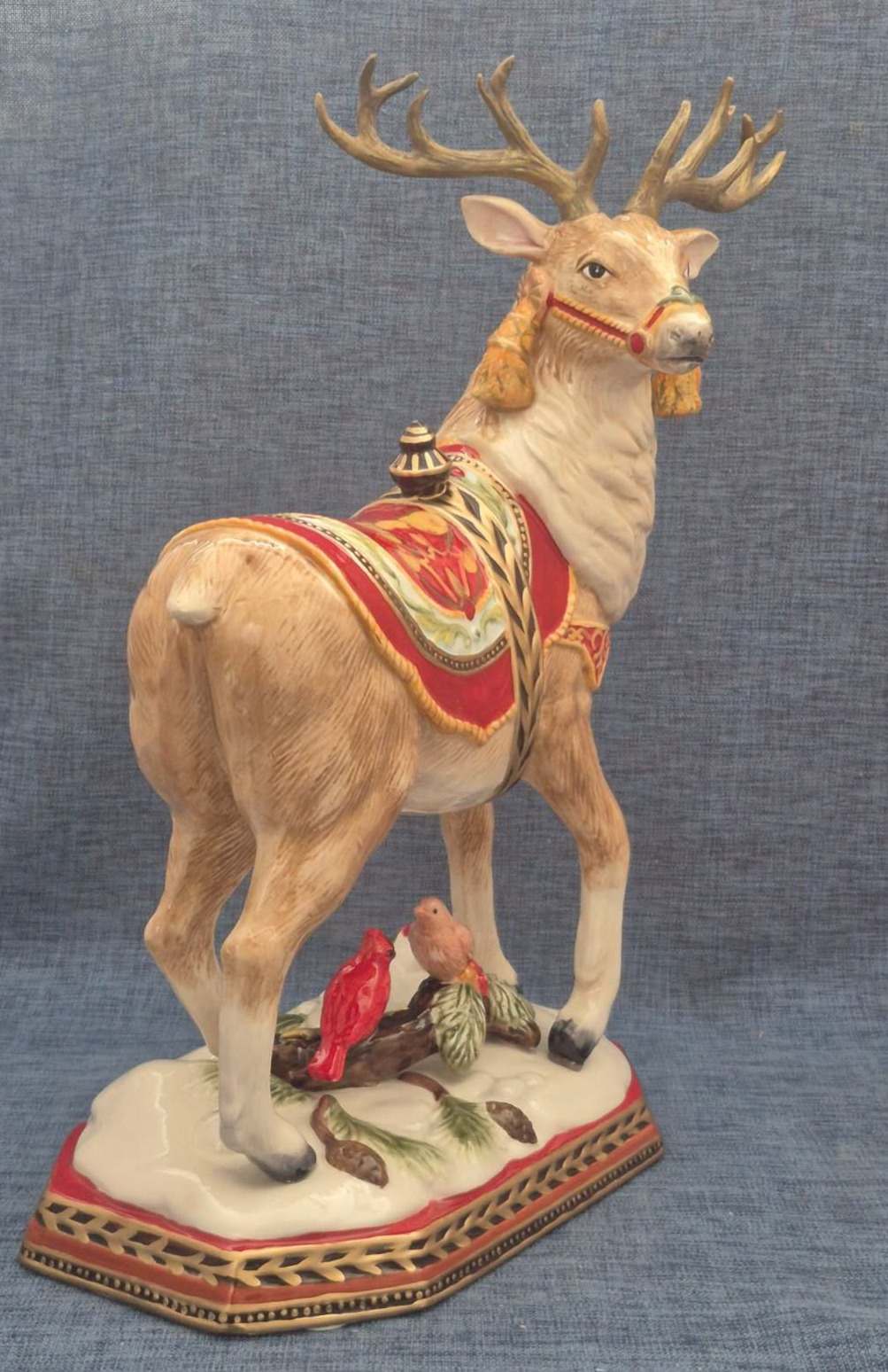 Fitz and Floyd Damask Holiday Hirsch Figur Weihnachten groß Keramik