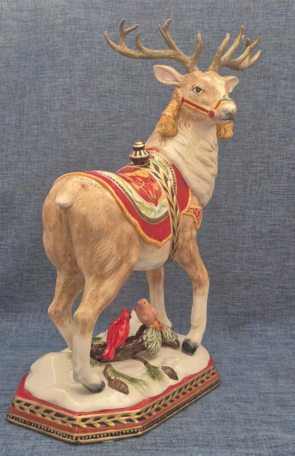 Fitz and Floyd Damask Holiday Hirsch Figur Weihnachten groß Keramik