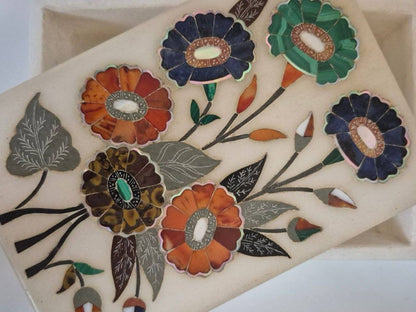 Marble Emporium Marmor Box Pietra Dura Edelstein Intarsien Blumen Indien Agra