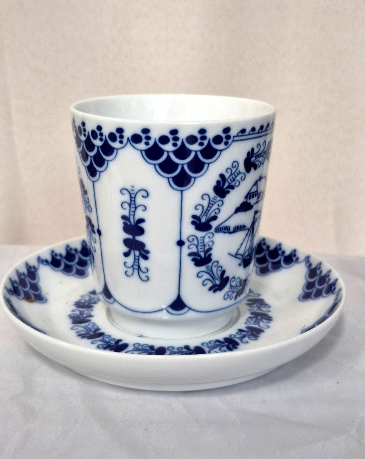 Hutschenreuther Pharisäer Kaffeebecher Set 4tlg Porzellan Blau Weiß Germany