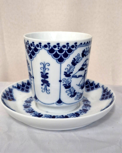 Hutschenreuther Pharisäer Kaffeebecher Set 4tlg Porzellan Blau Weiß Germany