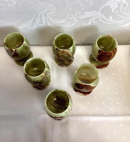 6x Onyx Marmor Kelche Weinkelche Becherset grün braun vintage Naturstein, H 10cm