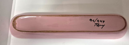 Keramik Schale Eisenbahn Motiv Italy 95/349 rosa lang Mid Century 21 cm lang