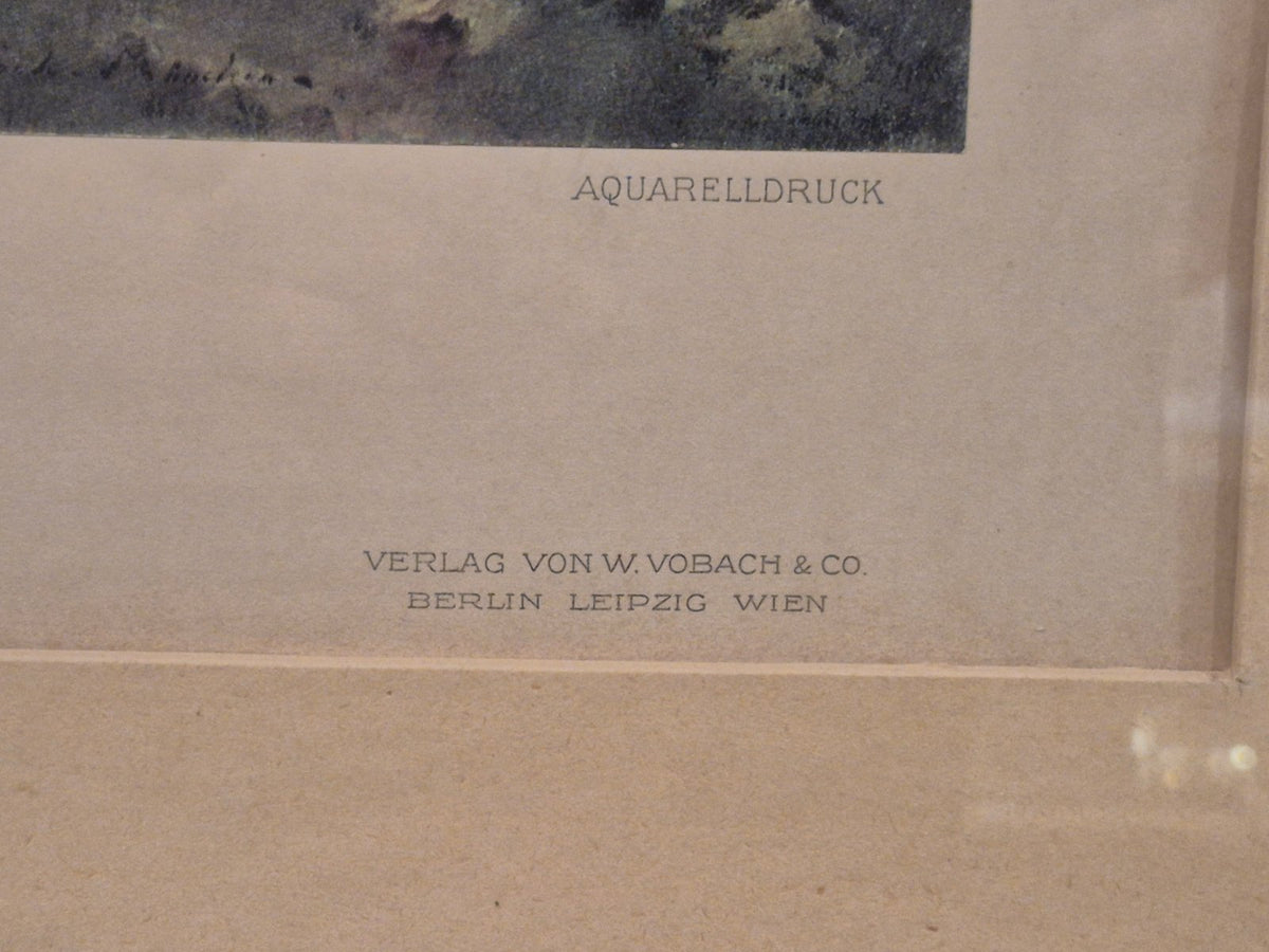 Aquarelldruck Nachbarskinder Hermann Koch W.Vobach antik Gründerzeit Holzrahmen