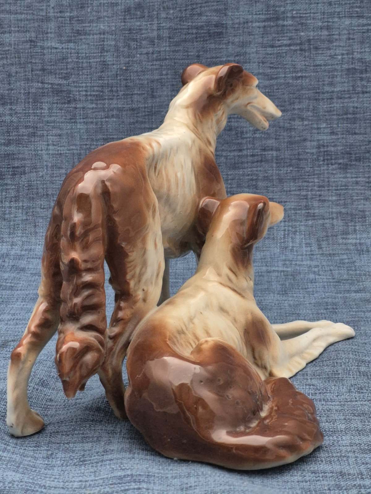 Porzellan Figur Barsoi Paar stehend & liegend Windhund Vintage Deko Hund