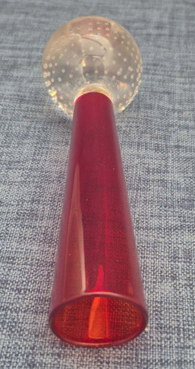 Orchideenvase - Bubble Vase - Solifleurvase - Rubinrot/Klar - Mid Century - 15,4