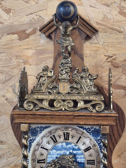 Holländische Zappler Wanduhr Delfter Fliesen Messing Gewichte UCW Uhrwerk