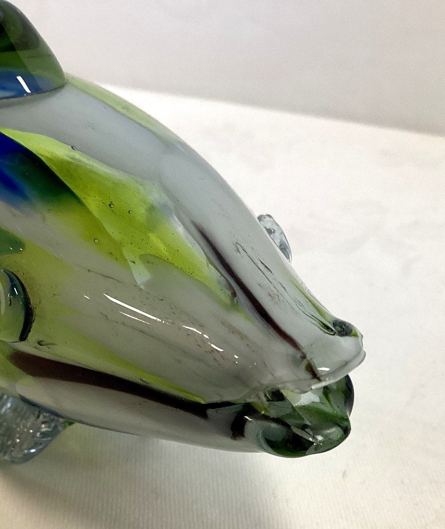 Glasskulptur Fisch mundgeblasen Murano-Stil Sommerso blau grün Deko