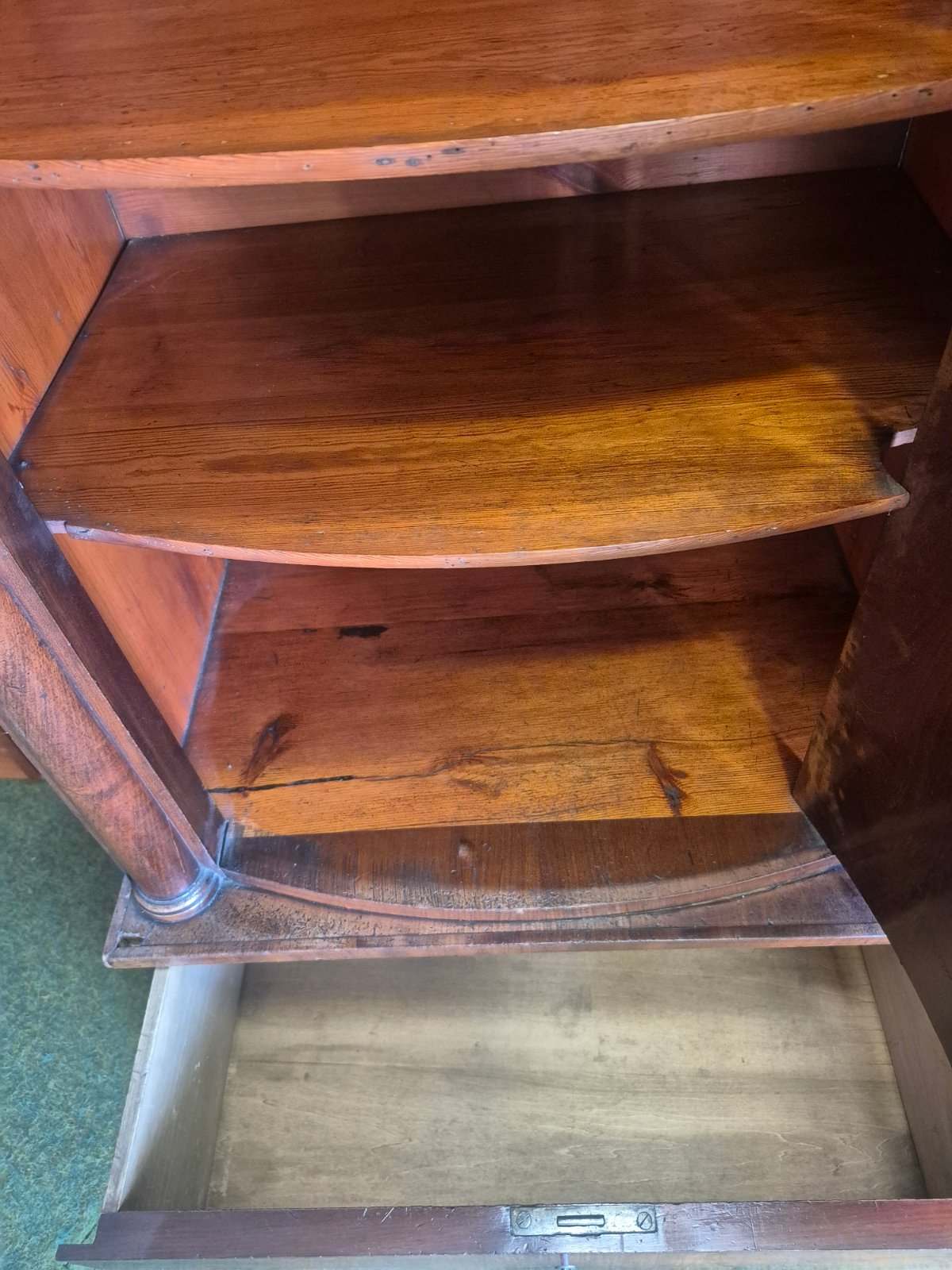 Antiker Biedermeier Vertiko Mahagoni Säulen Schrank 19. Jh. 1 Tür 2 Schubladen
