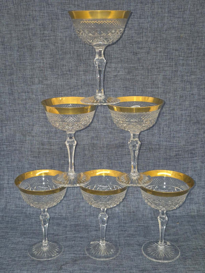 Josephinenhütte, Serie:Ernestine; 6 Champagner- Sektschalen, 24 Karat Gold