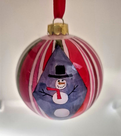 Weihnachtskugel Inside Painted Glass Ornament Schneemann 2006 mundgeblasen OVP