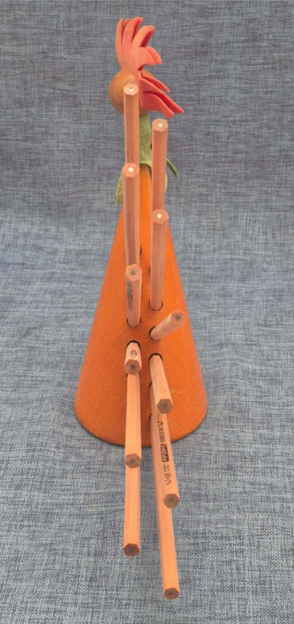 Wackelkopfhahn - Bobble Head - Buntstifthalter - Holz - Denmark - Mid Century