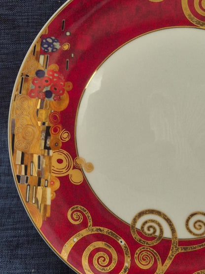 Goebel Artis Orbis Gustav Klimt Der Kuss Porzellan Teller Set 2tlg rot Gold