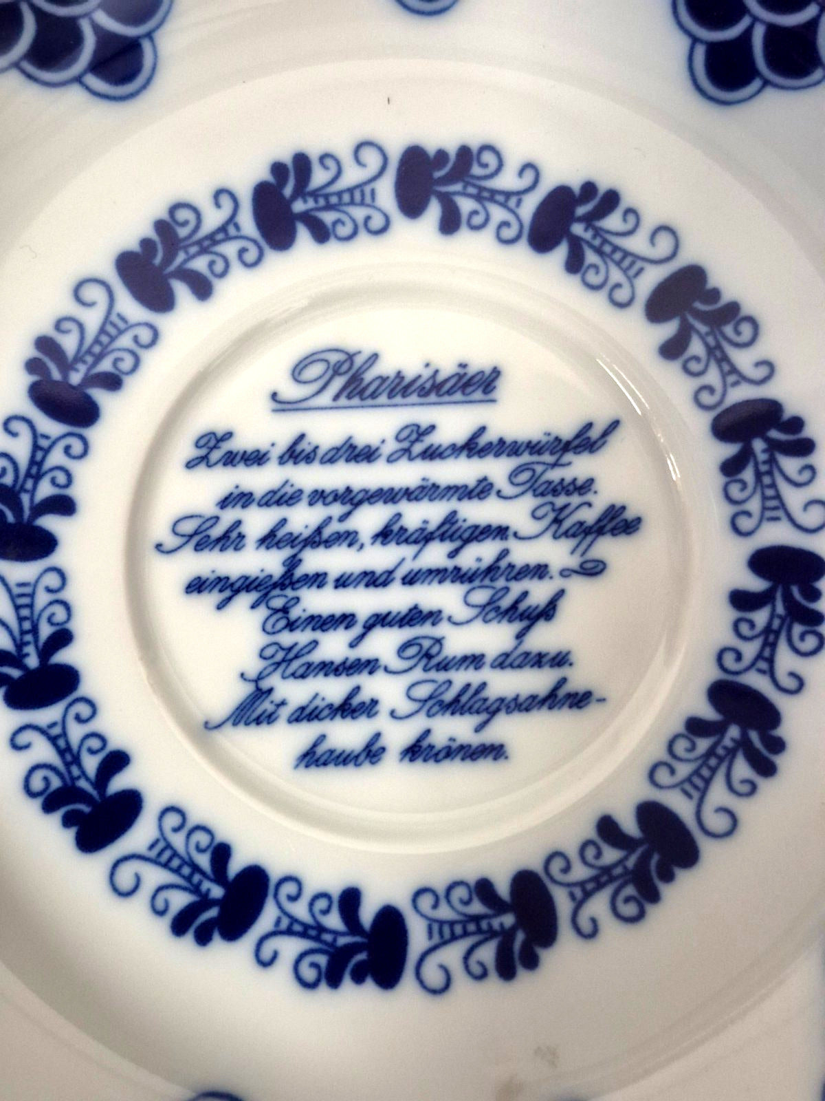 Hutschenreuther Pharisäer Kaffeebecher Set 4tlg Porzellan Blau Weiß Germany