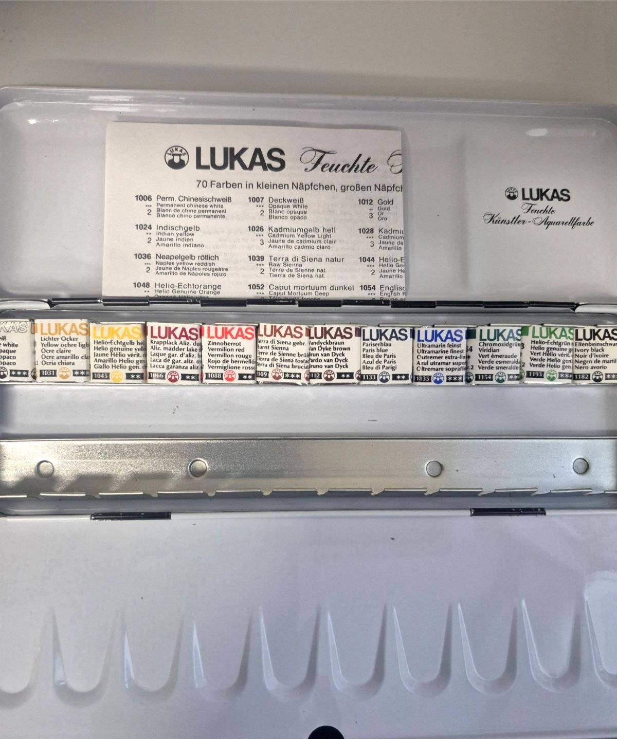 LUKAS Feuchte Künstler-Aquarellfarbe Set 12 Näpfchen Nr. 6721 Metallkasten OVP