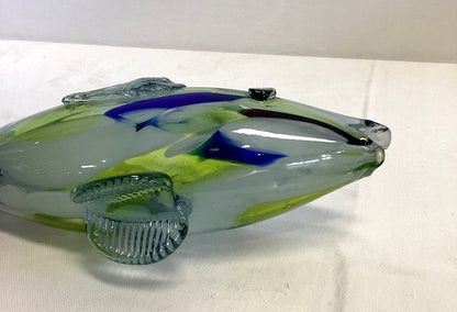 Glasskulptur Fisch mundgeblasen Murano-Stil Sommerso blau grün Deko