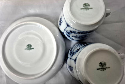 Hutschenreuther Pharisäer Kaffeebecher Set 4tlg Porzellan Blau Weiß Germany