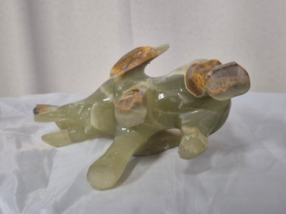 Elefant Figur Onyx Marmor handgeschnitzt Skulptur Rüssel oben Naturstein Deko
