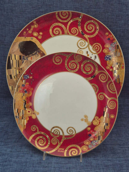 Goebel Artis Orbis Gustav Klimt Der Kuss Porzellan Teller Set 2tlg rot Gold