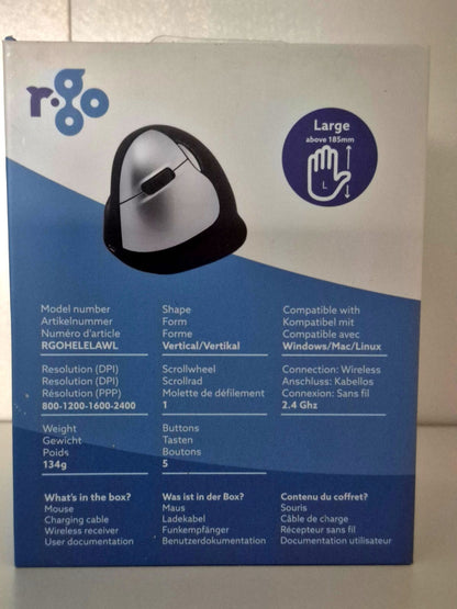 R-Go HE Mouse Large Left Wireless Ergonomische Maus Linkshänder kabellos 2400DPI