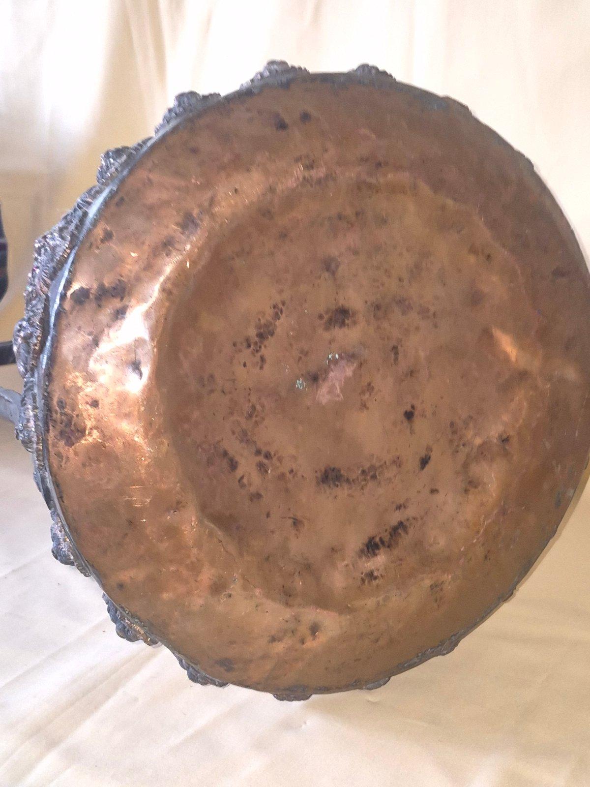 Alte Orientalische Kupferkanne Ewer mit Deckel Reliefdekor Steine Löwen Deko